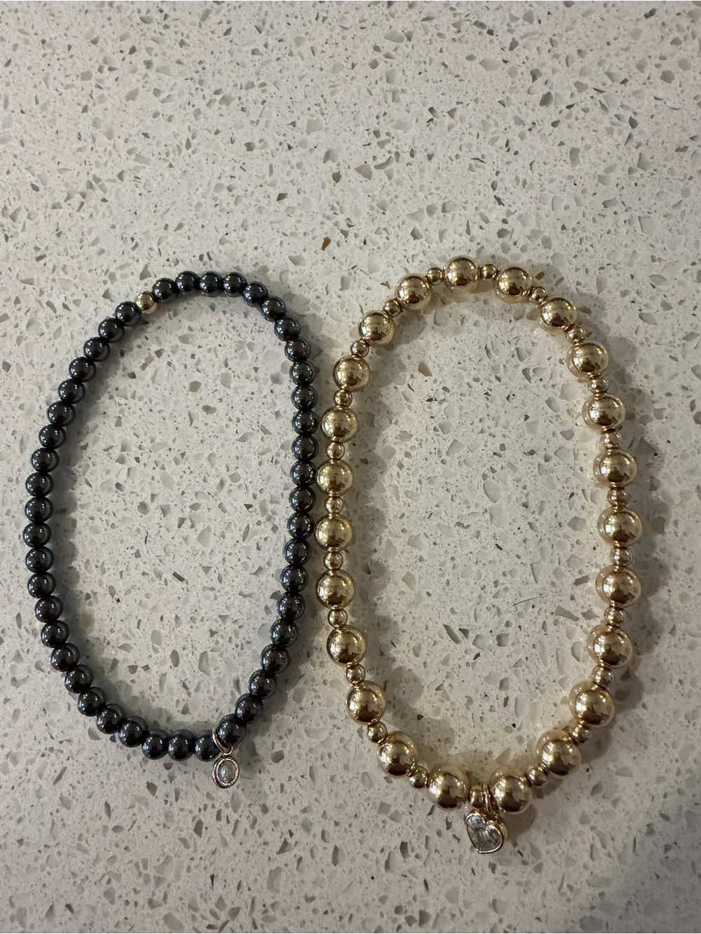Alexa Leigh Gold and Black Beaded Stretch Bracelet Set with Charms